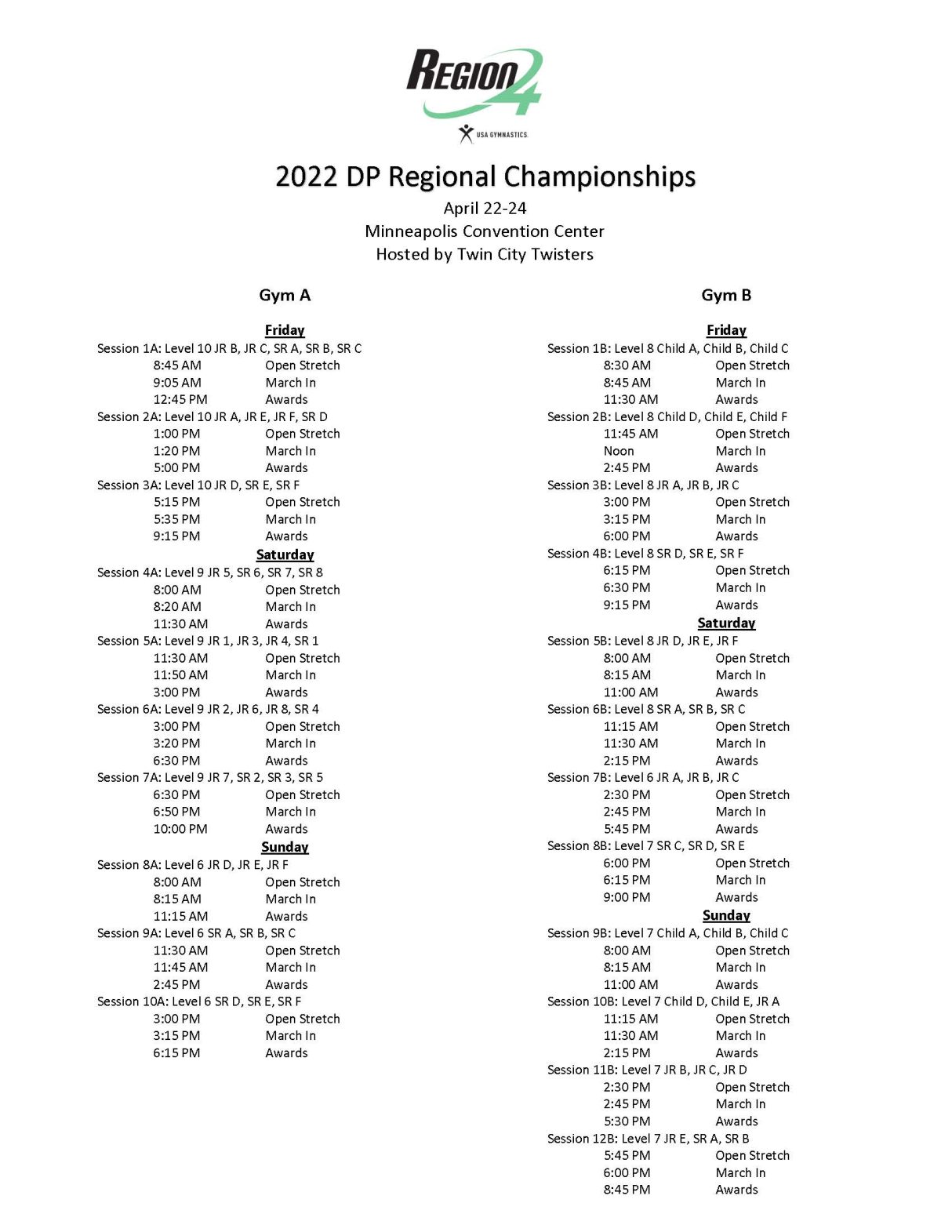DP Regionals Schedule USA Gymnastics Wisconsin